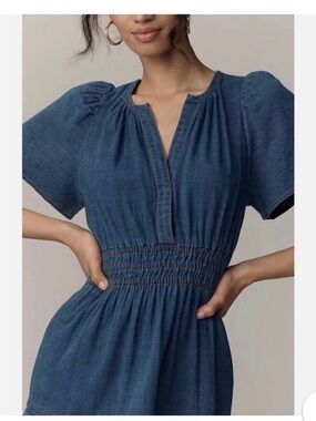 Anthropologie Somerset Denim Smocked Waist Mini Dress - Blue